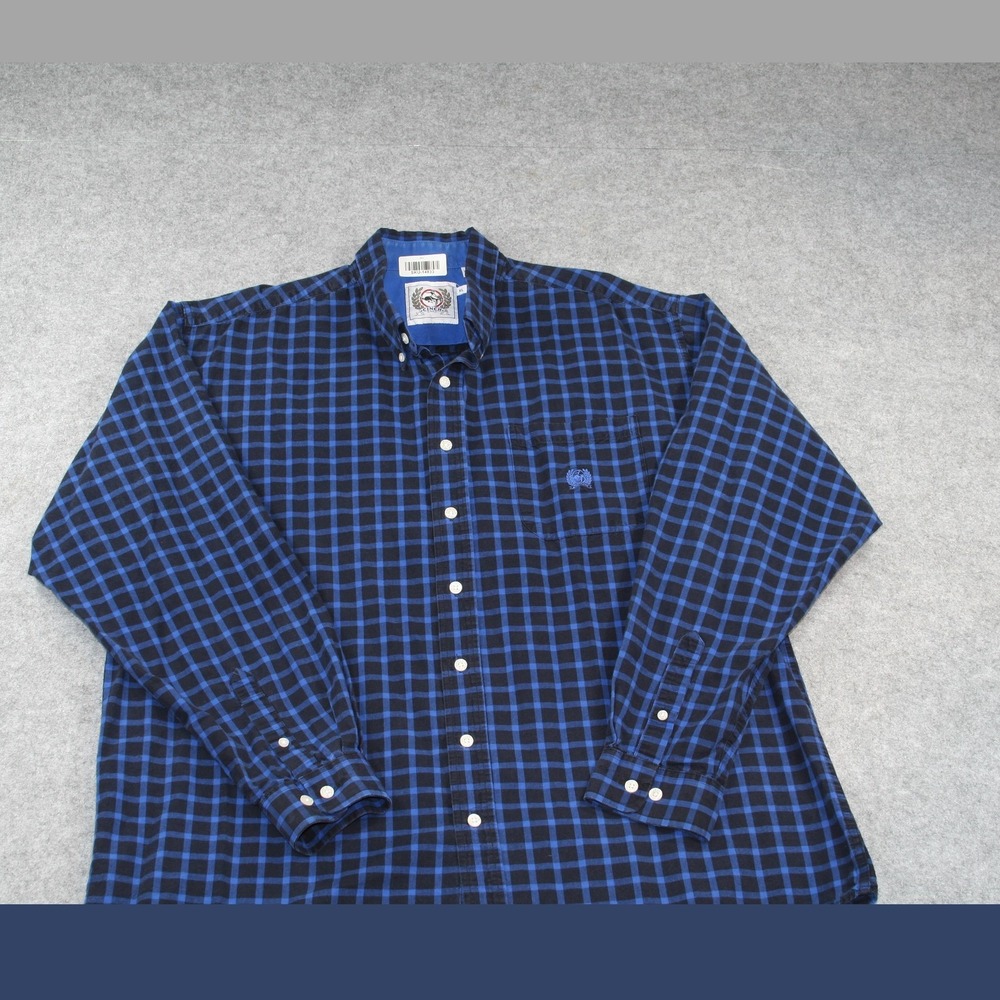 Cinch Mens Button Down Shirt XL Blue Black Gingham Plaid Western Long Sleeve